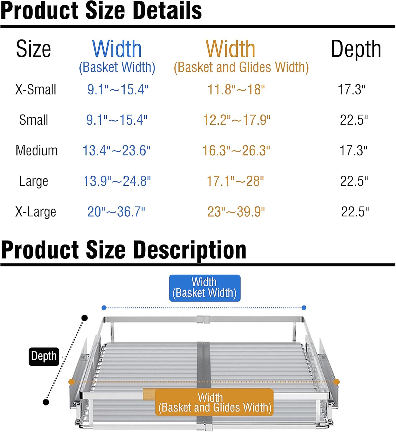 Expandable Pull Out Cabinet Organizer,17.1~28"W x 22.5"D Heavy Duty Slide Out Shelves Adjustable Height Cabinet Pull Out Shelves,Expandable Width Spice Rack Organizer for Kitchen Cabinet