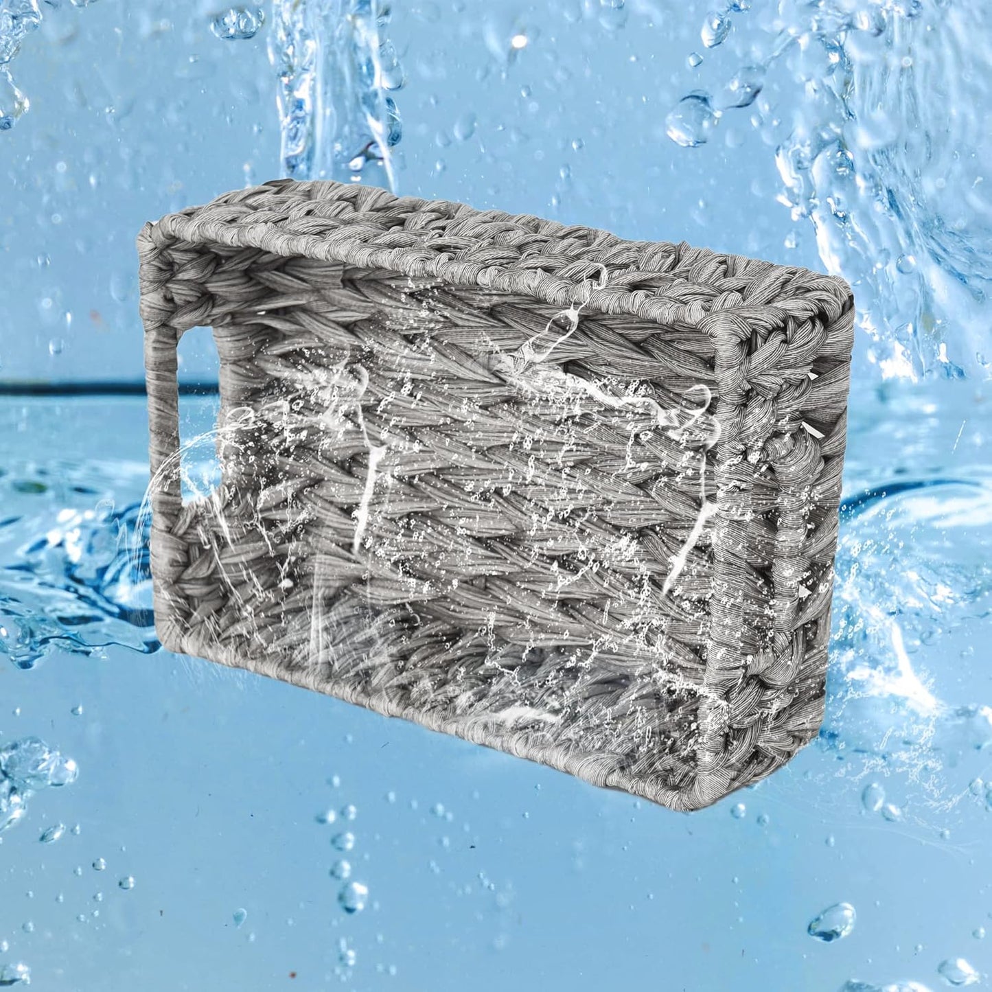 GRANNY SAYS Wicker Baskets for Storage, Waterproof Rattan Storage Baskets, Odorless Wicker Basket with Handles, Decorative Storage Containers, Gray Basket for Pantry Storage, 2-Pack