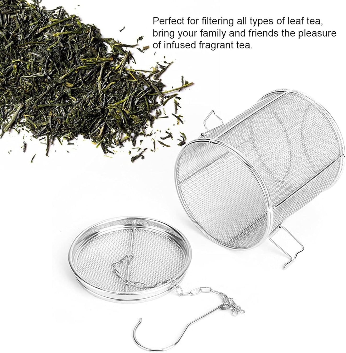 AUNMAS Stainless Steel Tea Ball Strainer and Spice Filter, 4.7 Inch Infusion Basket for Loose Leaf Tea, Soup Seasonings, Broth with Hook,12 x 13cm