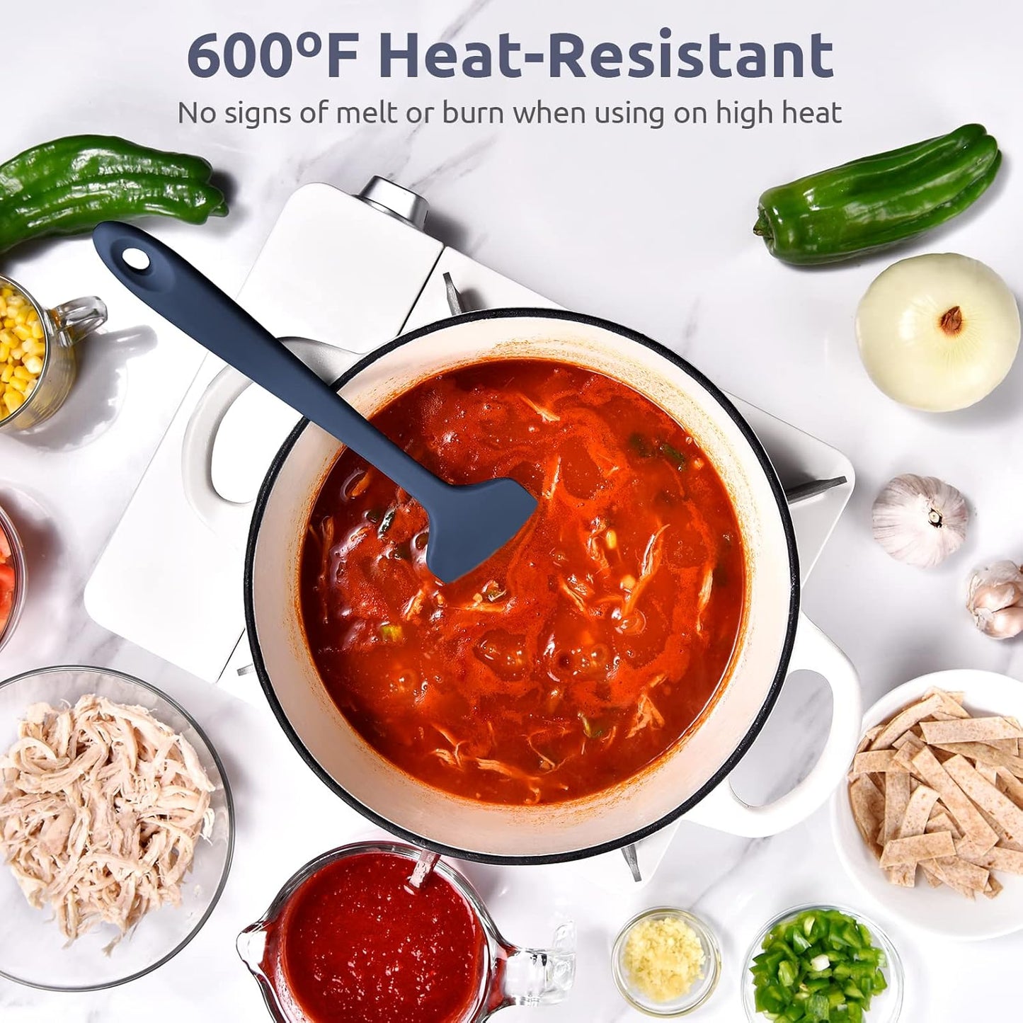 Heat Resistant Silicone Large Spatula: U-Taste 600ºF High Heat Flexible 11.38in Silicon Mixing Stirring Cooking Scraping Baking Bowl Scraper Seamless Spreader for Nonstick Cookware (Midnight Blue)