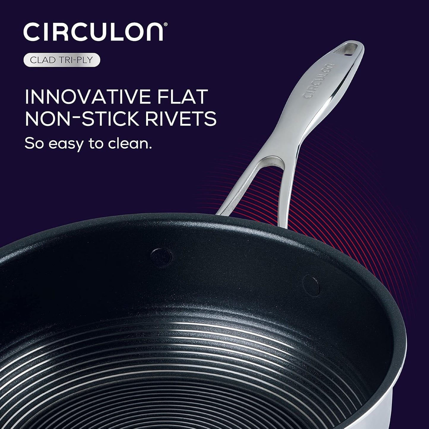 Circulon Clad Stainless Steel Saute Pan with Lid and Hybrid SteelShield and Nonstick Technology, 5 Quart - Silver