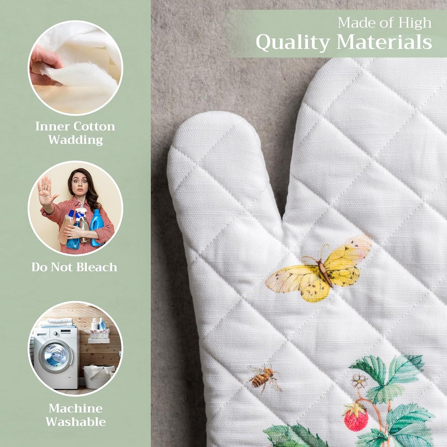 Maison d' Hermine Oven Gloves 100% Cotton Oven Mitt 7" x 13" with Loop Heat Resistant, BBQ, Cooking Gloves, Baking, Grilling, Kitchen, Handling Hot Pans Spring/Summer (Pack of 1, Printemps)