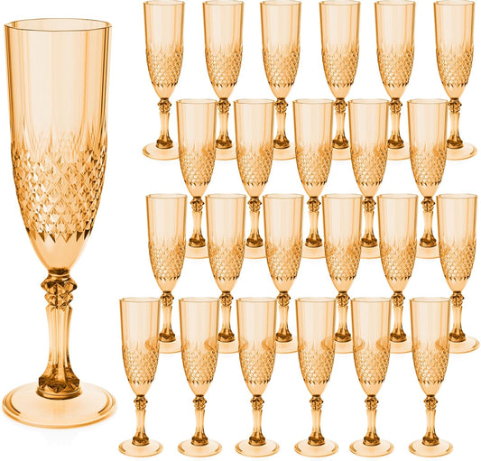Plastic Champagne Flutes, 24PCS Gold Plastic Wine Glasses Goblets Reusable Champagne Flute for Weddings, Bachelor Parties, Toasting, and Events(24, Gold)