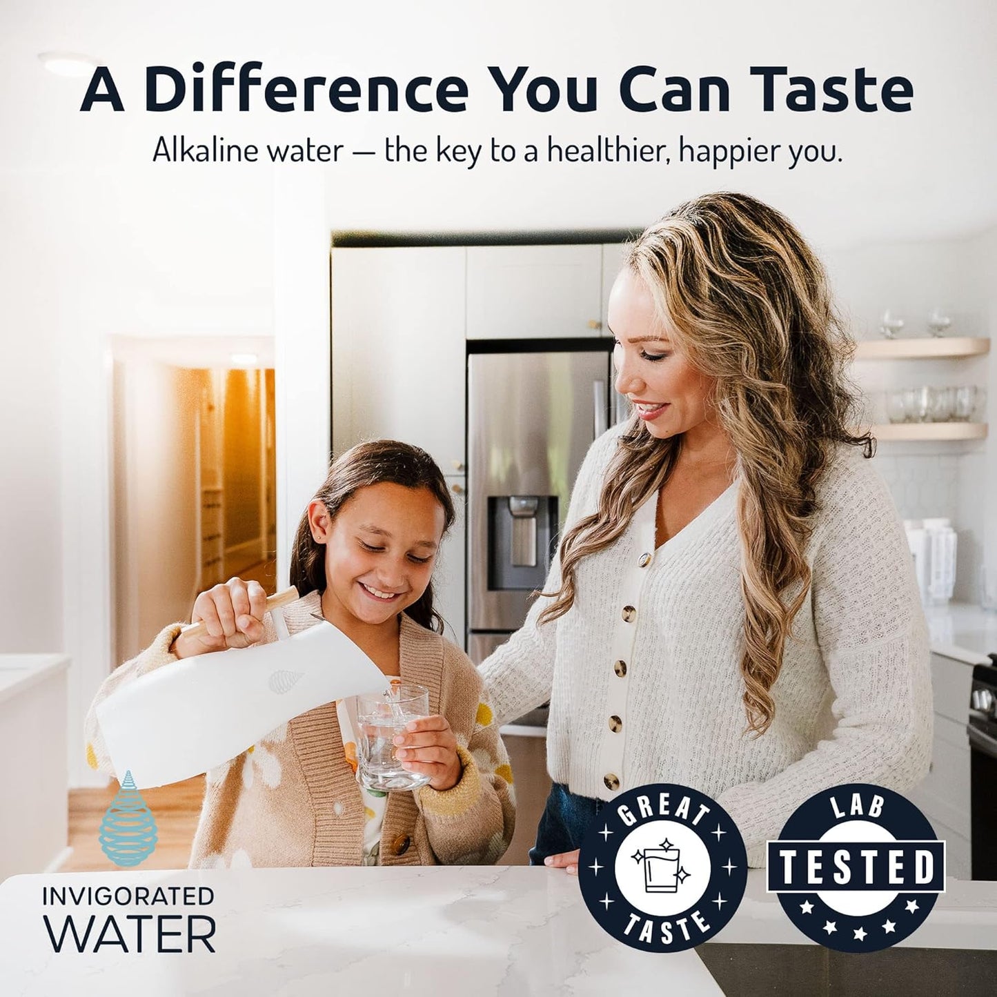 Invigorated Water pH Vitality Alkaline Water Filter Pitcher for Drinking Water Stainless Steel - Water Pitcher with Filter for Tap Water, High pH Filtered Purifier with Alkaline Filter - 1.9L (Silver)