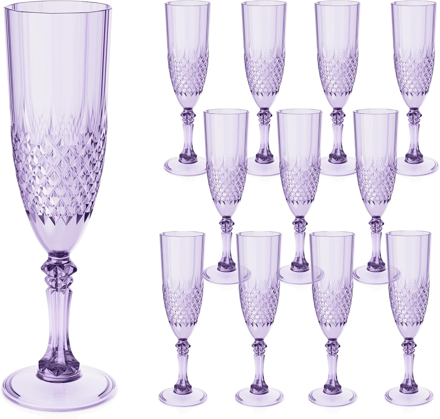 Plastic Champagne Flutes, 12PCS Purple Wine Glasses Goblets Reusable Champagne Flute for Weddings, Bachelor Parties, Toasting, and Events(12,Purple)