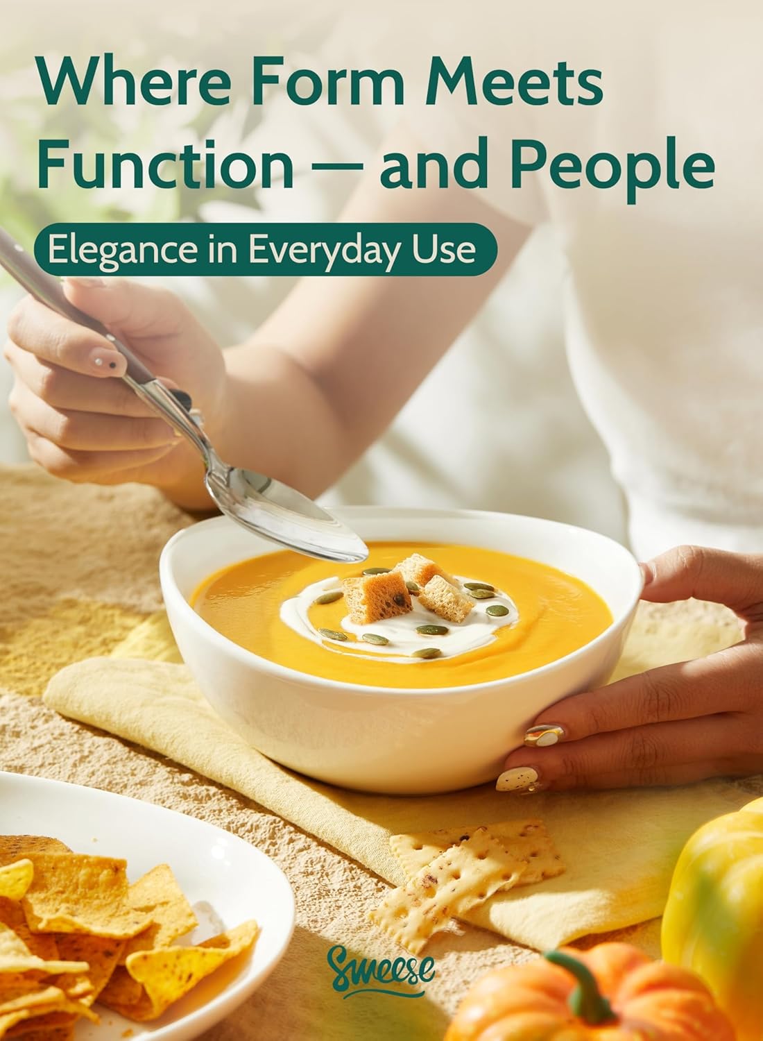 Sweese Porcelain Bowls Set - 6 Inch, 18 oz, White, for Soup, Cereal, Fruit, Rice, Set of 6 - Microwave, Dishwasher, Oven Safe