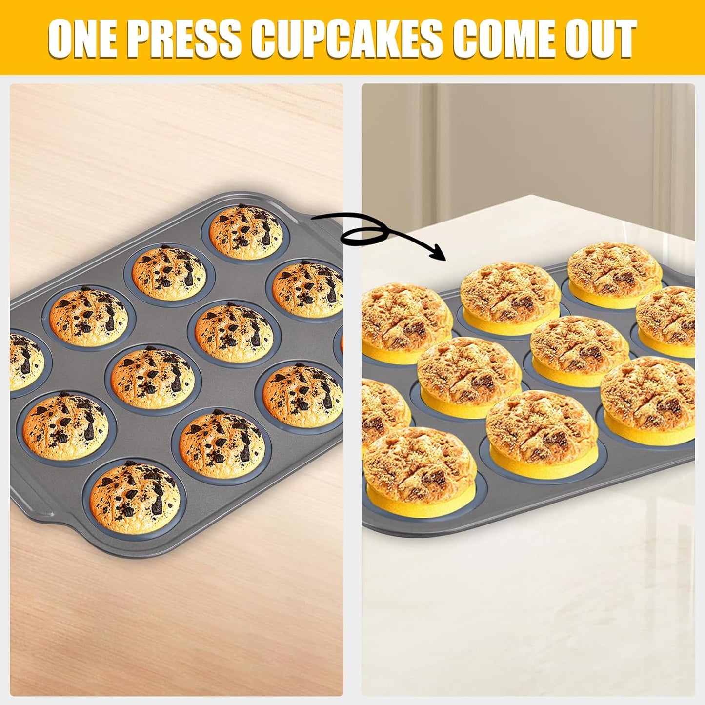 Silicone Muffin Pan, 12 Cups Cupcake Pans with Metal Frame Nonstick Muffin Tins Easy to Pop Out for Baking Cupcake Egg Bites BPA-free Cupcake Pan Mold (12 Cups Grey)