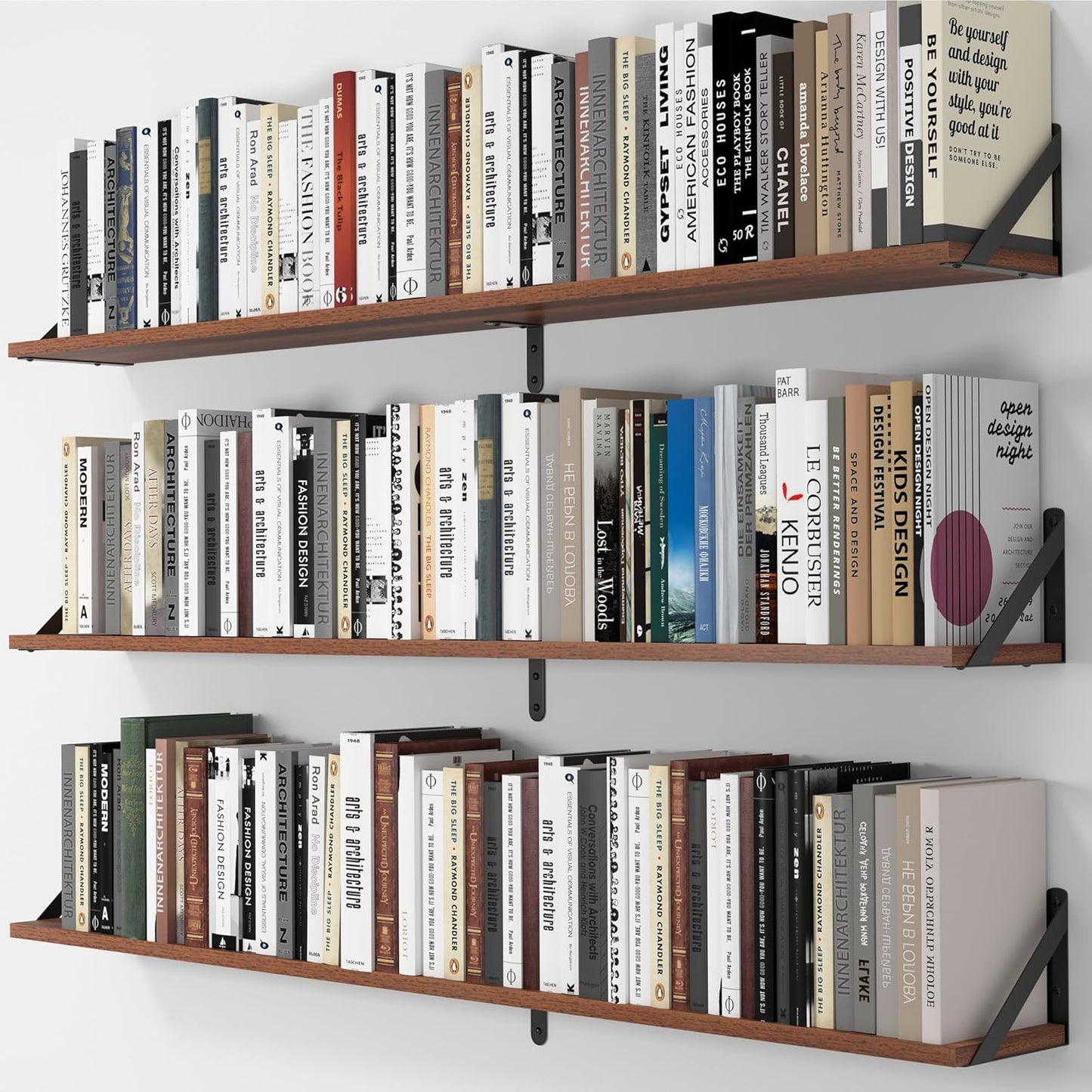 Heimlove 48 Inch Large Wall Bookshelves Set of 3, Wall Mounted Bookshelves,Heavy Duty Wooden Shelves for Living Room,Bedroom,Kitchen,Laundry Room Storage & Decor