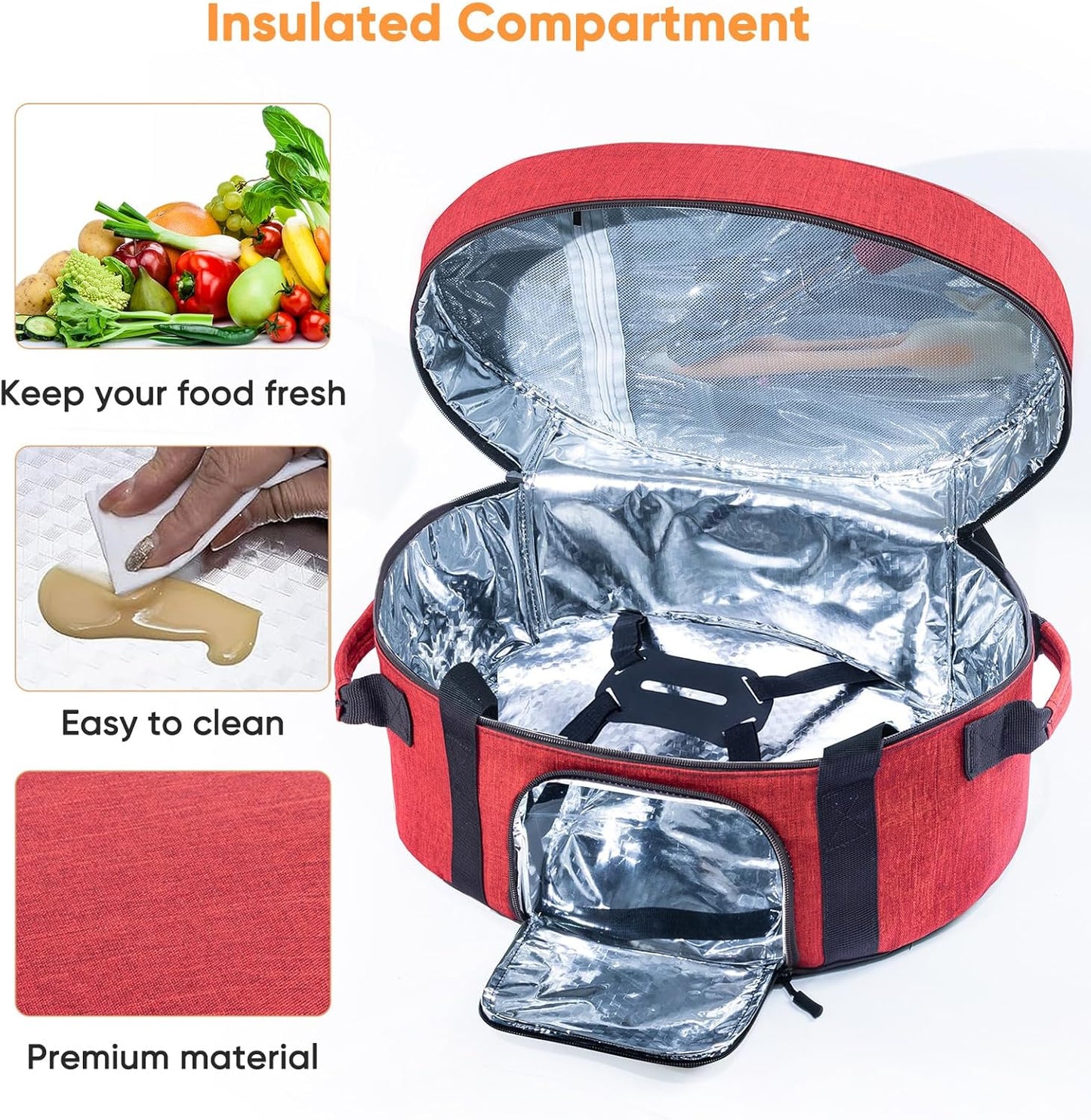 Insulated Slow Cooker Carrying Bag for 6-8 Quart CrockPot and Hamilton Beach Slow Cooker with See-thought Window, Portable Carrier Case with Adjustable Band and Accessory Pocket