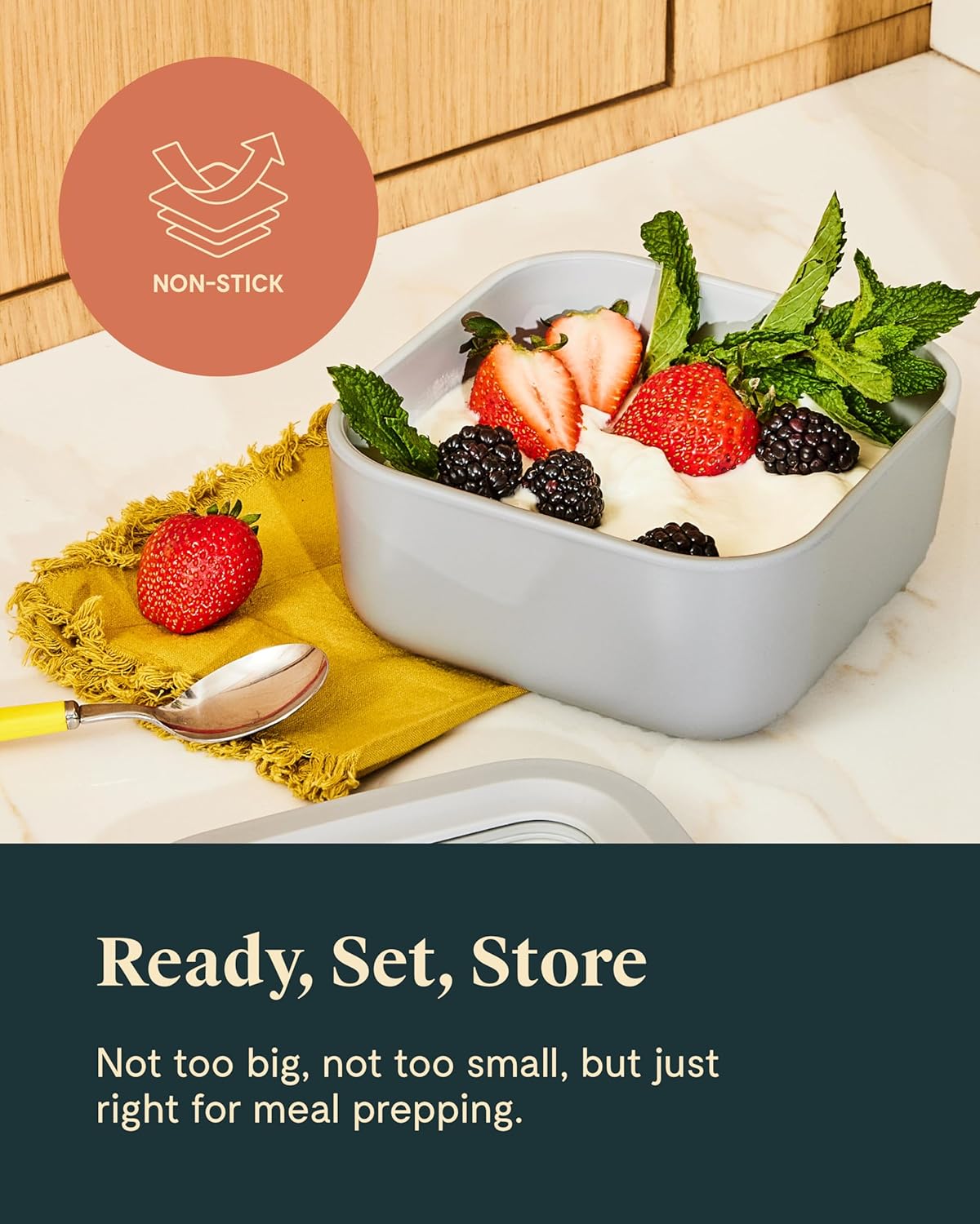 Caraway 2pc Glass Food Storage Set - 4.4 Cup Food Containers (2) - Ceramic Coated - Non Toxic, Non Stick Lunch with Lids - Dishwasher, Oven, & Microwave Safe - Mist