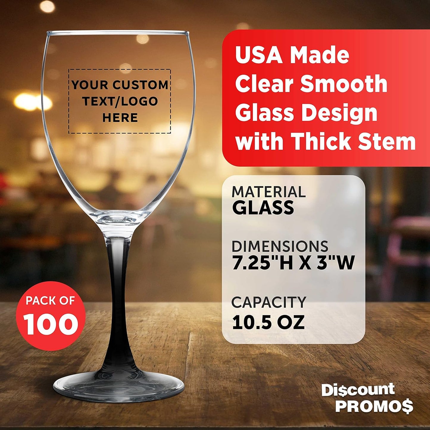 Custom Nuance Wine Glasses by ARC 10.5 oz. Set of 100, Personalized Bulk Pack - Restaurant Glassware, Perfect for Red Wine, White Wine, Cocktails - Black