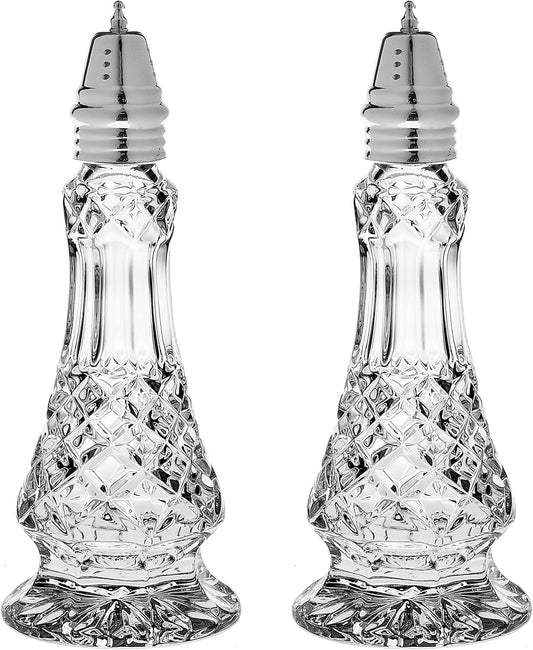 Salt and Pepper Shaker Set - Spice Dispenser Set - Cut Crystal - Large Beautiful Shakers - 7.5" H - Made in Europe - by Barski