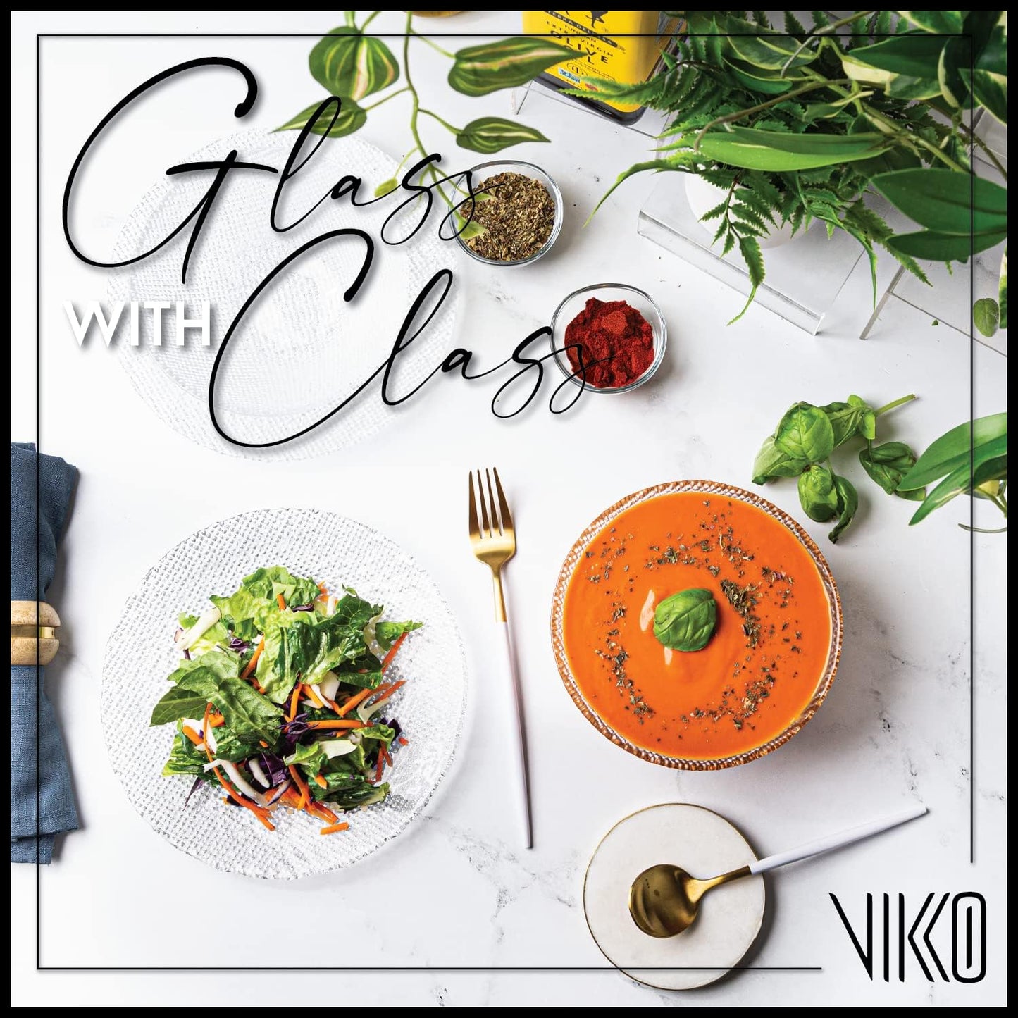 Vikko Elegant Textured Glass Salad Bowls, Set of 4, 6.5 Inch, Stackable, Dishwasher Safe