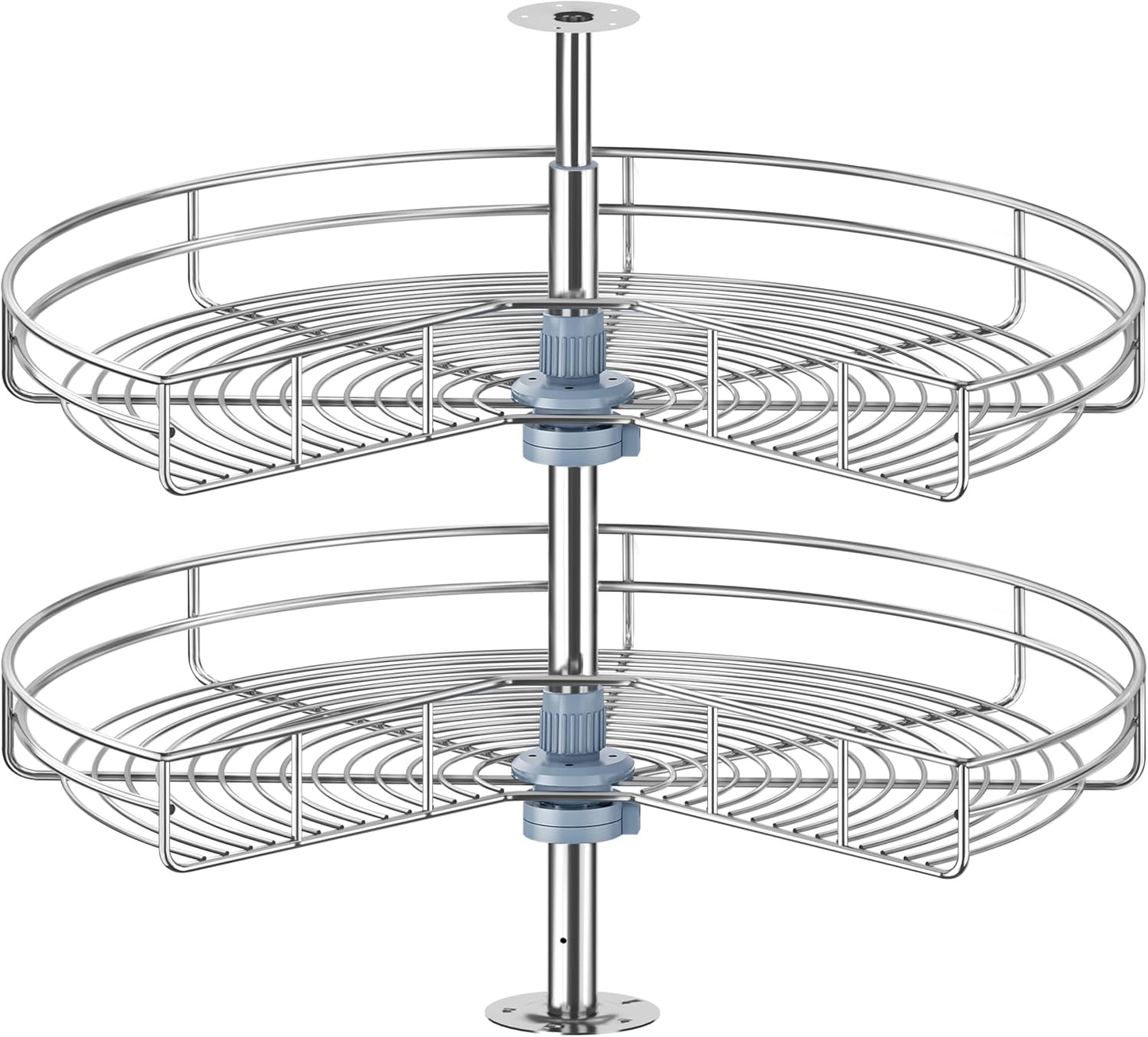 24" Kidney Corner Cabinet Lazy Susan - Turntable for Kitchen, Adjustable Height Replacement Shelves for Corner Cabinet, Chrome Silver (Cannot be Door-Mounted)