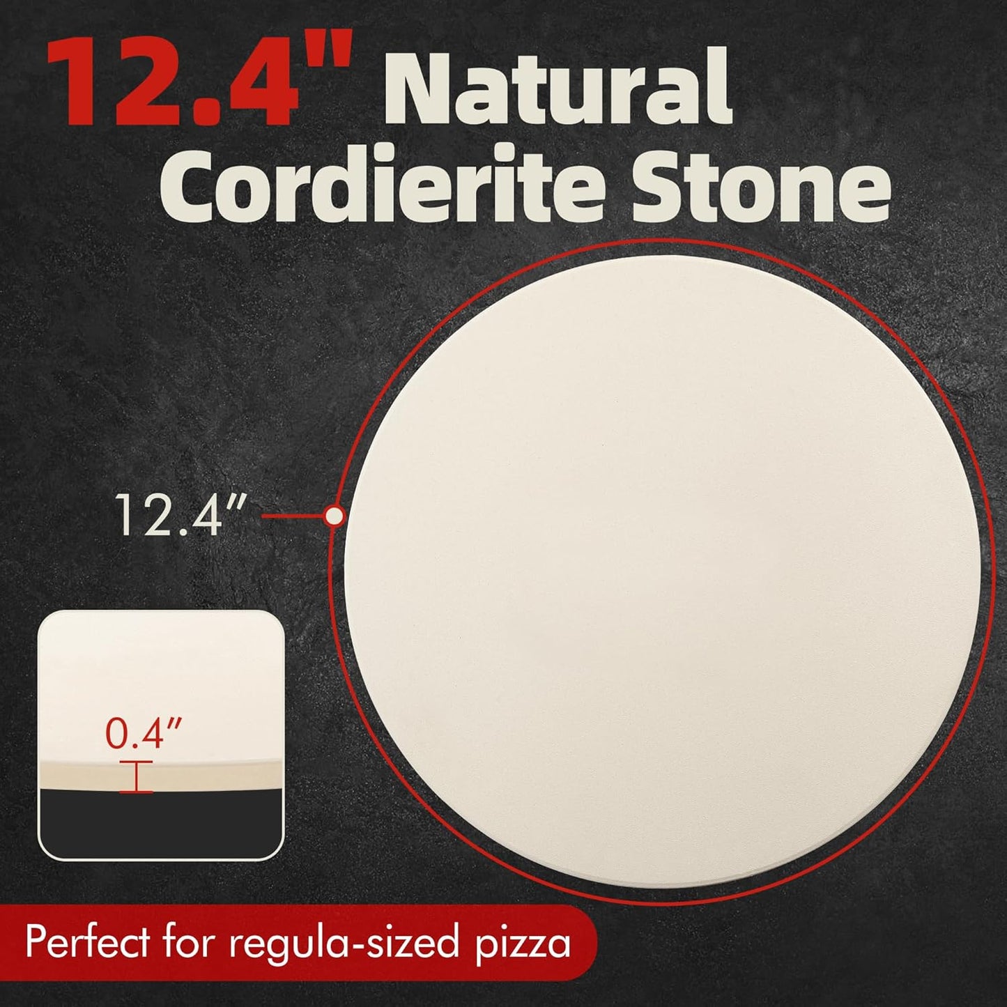 12" Round Pizza Stone, Heavy Duty Cordierite Pizza Pan for Grilling & Pizza Oven, High Temperature Resistant Baking Stone for Pizza, Bread, Meat and More