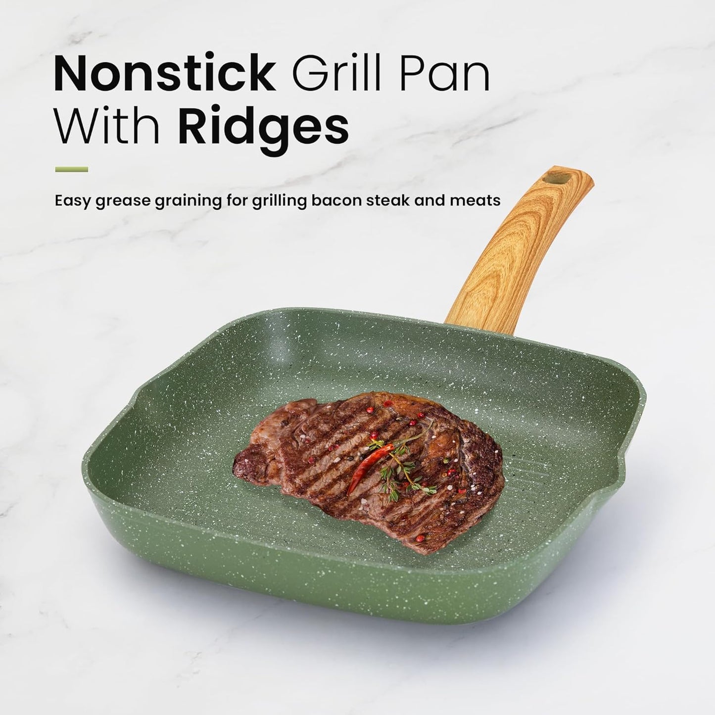 Kitchen Academy Pots and Pans Set Nonstick, 30 Pieces Induction Kitchen Cookware and Bakeware Sets, Green Granite Coating Cooking Pans Set