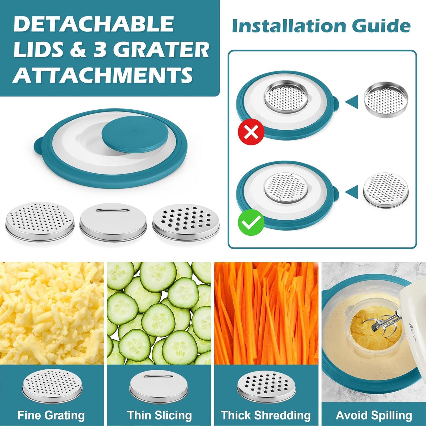 TeamFar Mixing Bowls, 3PCS Stainless Steel Serving Salad Bowls with Lids & 3 Graters, For Kitchen Mixing/Baking/Storing/Prepping, Visible & Airtight, Easy Clean - 4.5/3 / 1.5 QT, Dark Blue