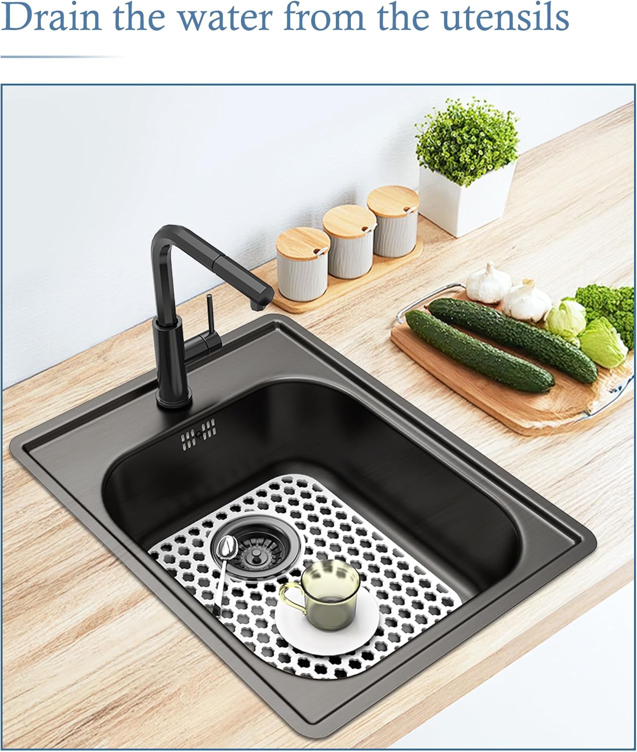 2 Pack Silicone Sink Protector for Kitchen Sink Bathroom, 13.58" x 11.6" Heat-resistant Sink Mat Non-Slip and Durable Silicone Protectors, Rear Drain, White