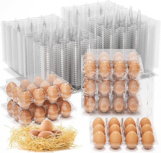 180 Pack Egg Cartons Cheap Bulk, 12 Count Clear Empty Egg Cartons for Fresh Chicken Eggs, 3x4 Grids Reusable Egg Holder Trays for Refrigerator Use, Chicken Farming, Family Storage and Market Purpose