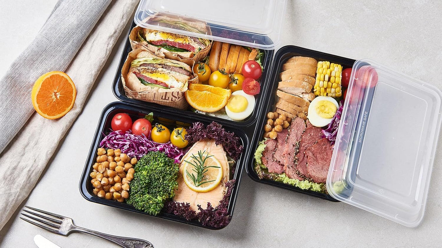 150 Pack Meal Prep Plastic Food Storage Containers With Lids 28 oz 1 Compartment Black Rectangular To Go Lunch Prepping Boxes BPA-Free Microwavable Freezer Safe Stackable (Formerly FULING)