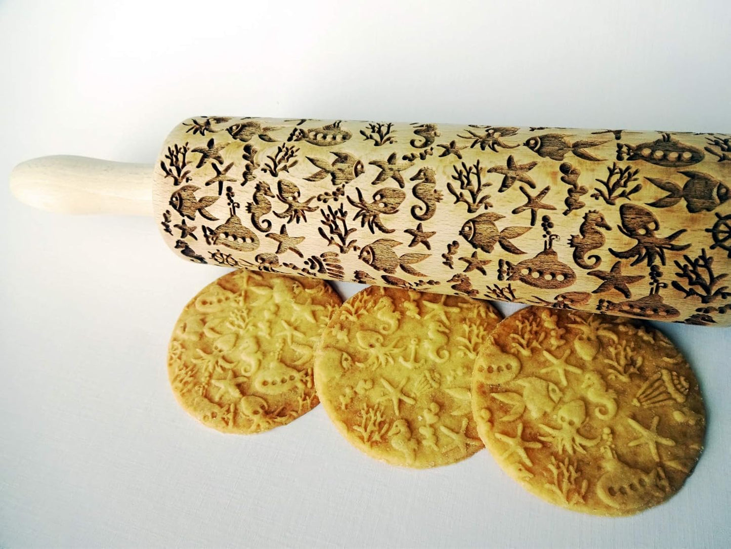 DEEP OCEAN EMBOSSING ROLLING PIN LASER ENGRAVED WITH DEEP OCEAN SYMBOLS GIFT FOR FRIEND