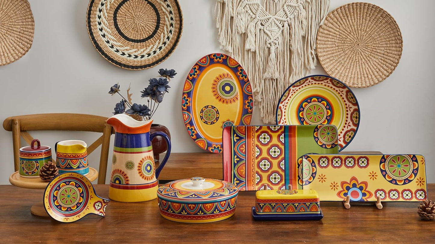 Bico Tunisian Ceramic Sugar and Creamer Set, Sugar Bowl with Lid, Cute Container for Coffee Bar, Kitchen Countertop Accessories, Microwave and Dishwasher Safe