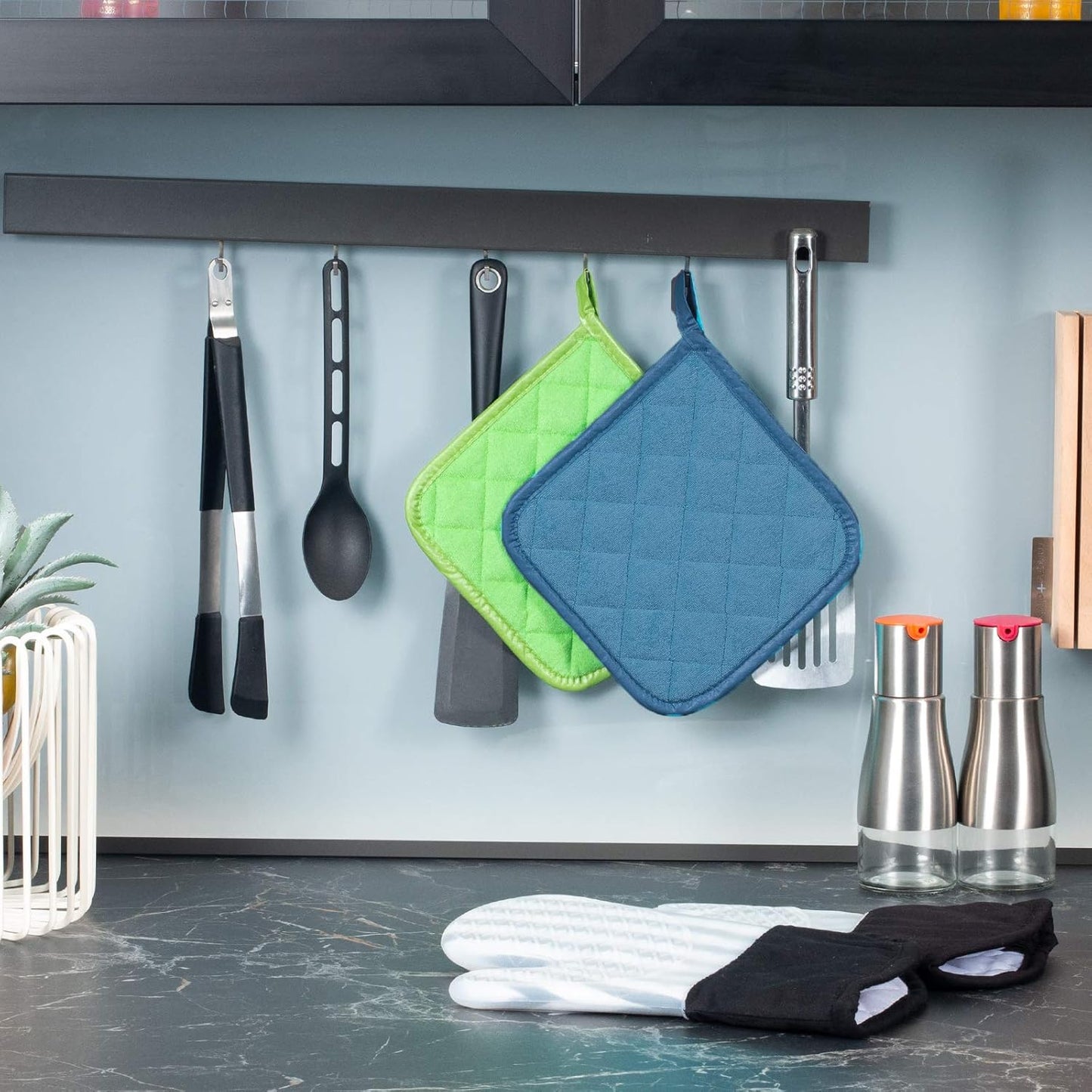 Joyhalo 6 Pack Pot Holders for Kitchen,Cotton Oven Holder with Great Heat Resistance,Non Slip Hot Pads for Kitchen Clearance,Federal Blue