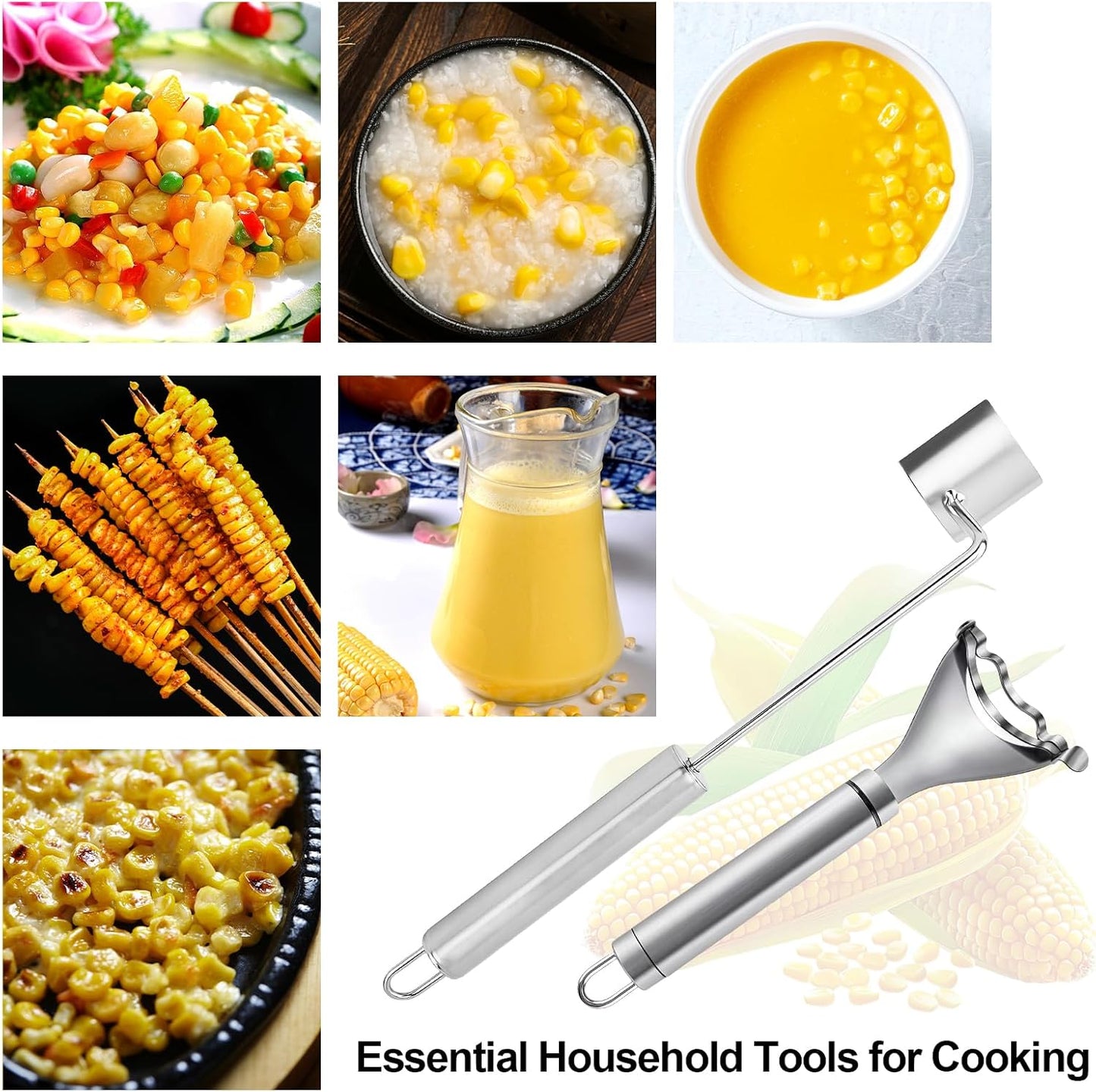 2 Pcs Stainless Steel Corn Peeler and Stripper Tool Set, Corn Stripper Cob Stripper Tool,Corn Stripper for Corn on the Cob Remover Tool，Corn Thresher with Ergonomic Handle，Kitchen Gadget