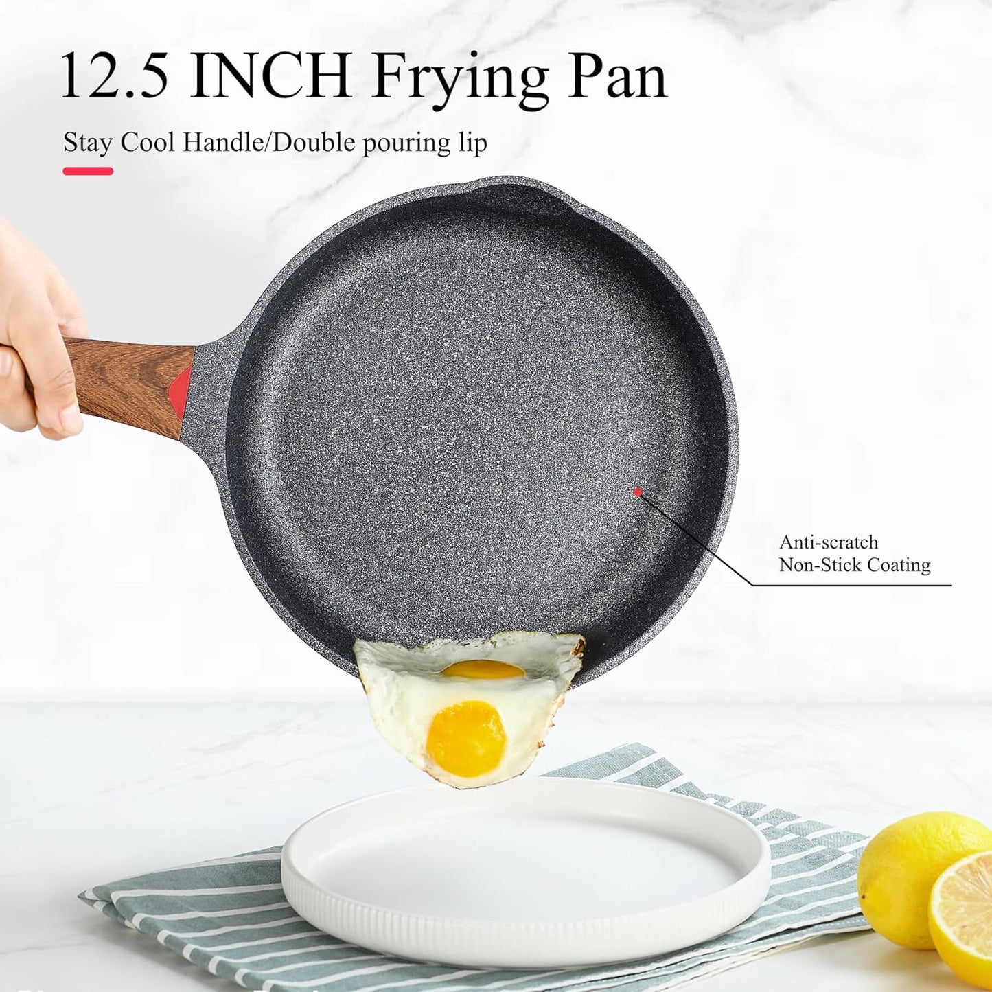 Vinchef 12.5" Non Stick Frying Pans, Skillet with Lid Used for All Stoves, Induction Non Toxic Cookware, Cooking Pans Nonstick Capable of Kitchen
