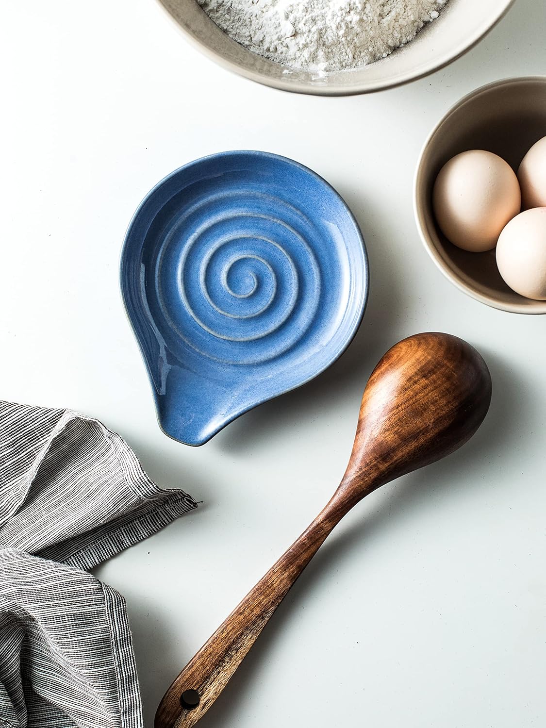 Spoon Rest, Large Ceramic Spoon Holder for Stove Top, Heat-Resistant Cooking Spoon Rest for Kitchen Counter Decor, 5 Inches, Blue