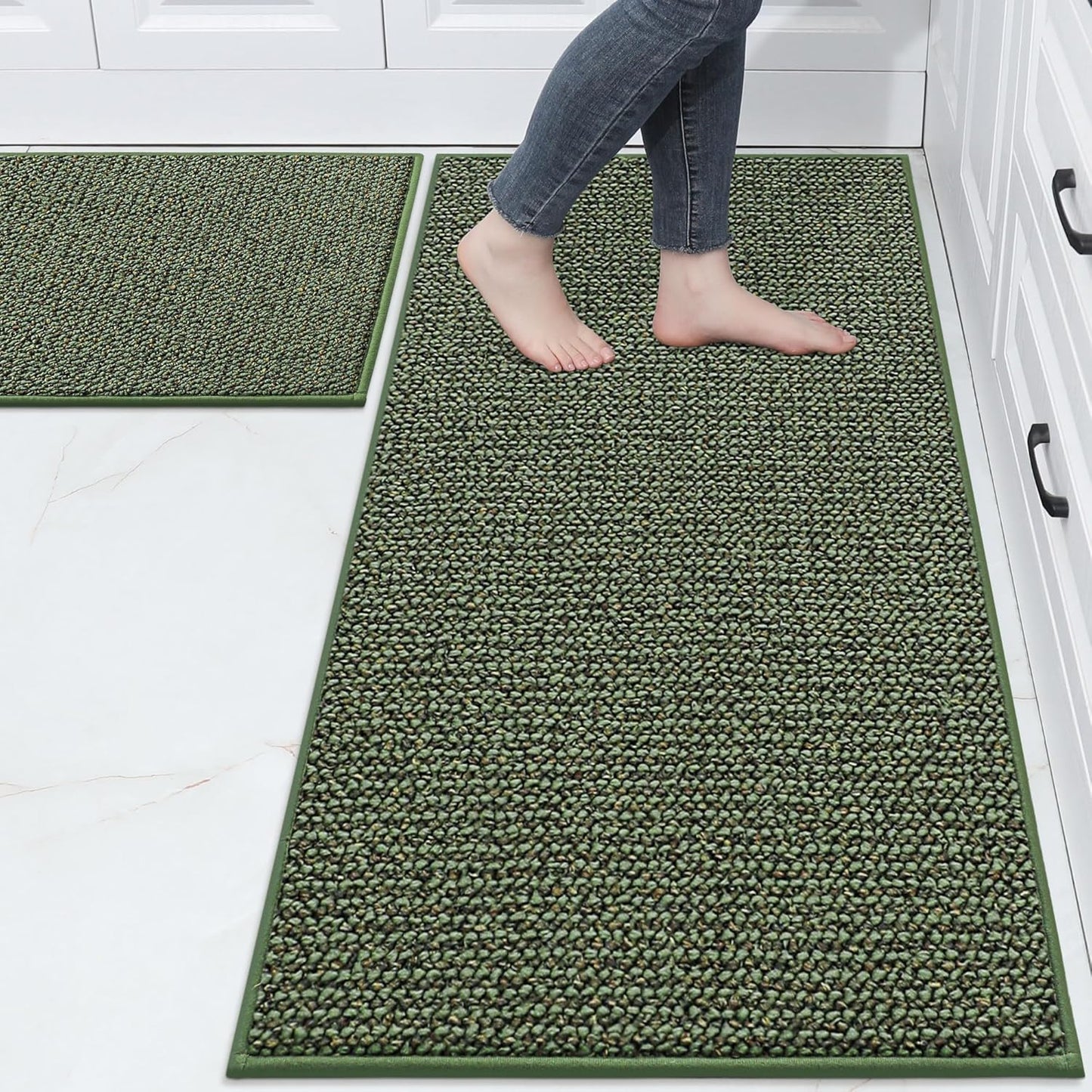 BEQHAUSE Kitchen Rugs and Mats 2PCS, Non-Slip Kitchen Mats for Floor, Absorbent and Stain Resistant Kitchen Runner, Machine Washable Rugs for Kitchen, Laundry & Sink, 24"x36"+24"x60", Green