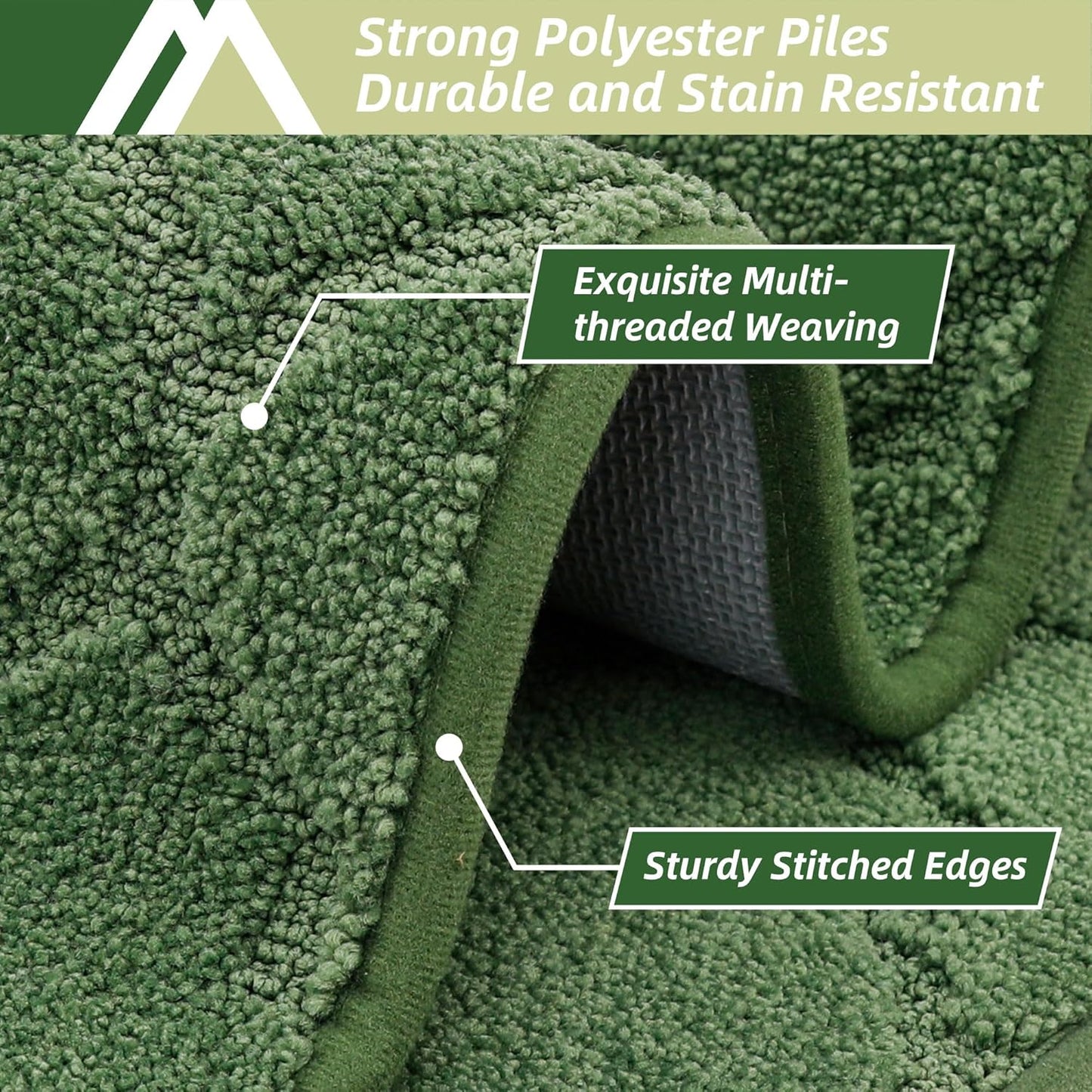 COSY HOMEER Soft Kitchen Rugs [2 PCS] for in Front of Sink Super Absorbent Kitchen Floor Mats and Mats 24x35 Inch/24X60 Non-Skid Kitchen Mat Standing Mat Washable,Polyester,Green