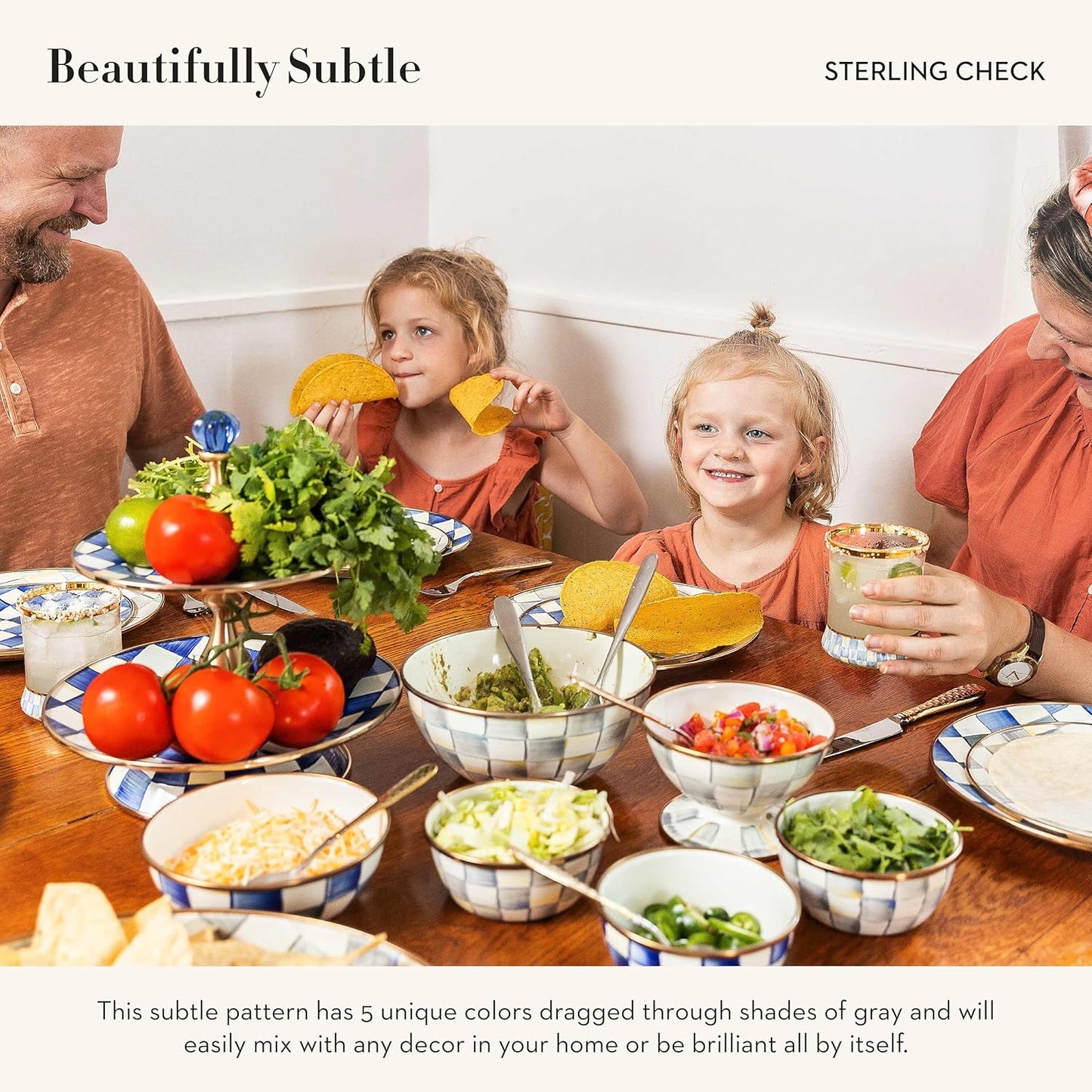 MACKENZIE-CHILDS Enamel Ice Cream Bowl, Serving Bowls for Entertaining, 2-Cup Capacity, Gray-and-White Sterling Check