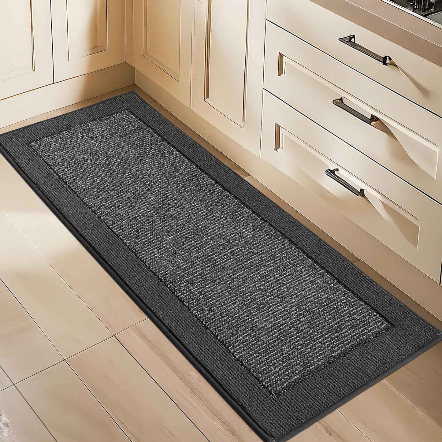 BEQHAUSE Kitchen Runner Rugs 24"x60", Kitchen Rugs Non-Slip Kitchen Mats for Floor, Absorbent and Stain Resistant Kitchen Mats, Machine Washable Rug for Kitchen, Hallway, Laundry & Sink, Charcoal