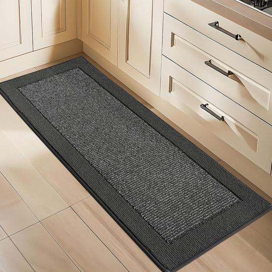 BEQHAUSE Kitchen Runner Rugs 24"x60", Kitchen Rugs Non-Slip Kitchen Mats for Floor, Absorbent and Stain Resistant Kitchen Mats, Machine Washable Rug for Kitchen, Hallway, Laundry & Sink, Charcoal