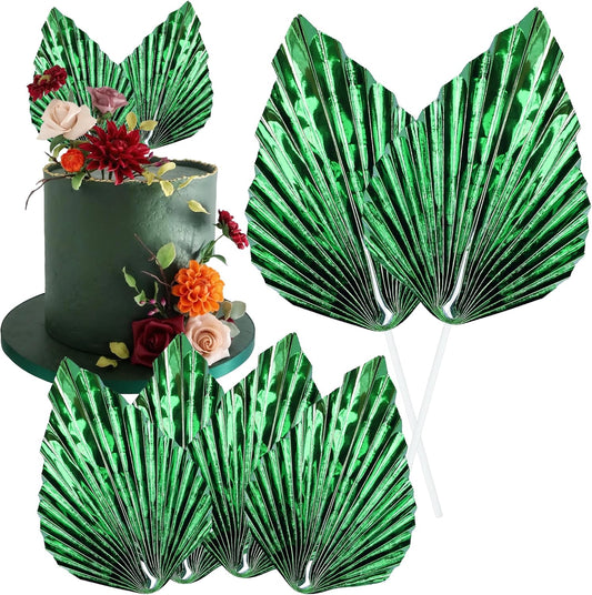 Gyufise 6Pcs Paper Palm Fan Cake Toppers Palm Spear Leaves Fan Cupcake Toppers Cake Insert Decorations Craft DIY Cake Bakeware Decoration for Birthday Party Wedding Party Decor Supplies Light Green