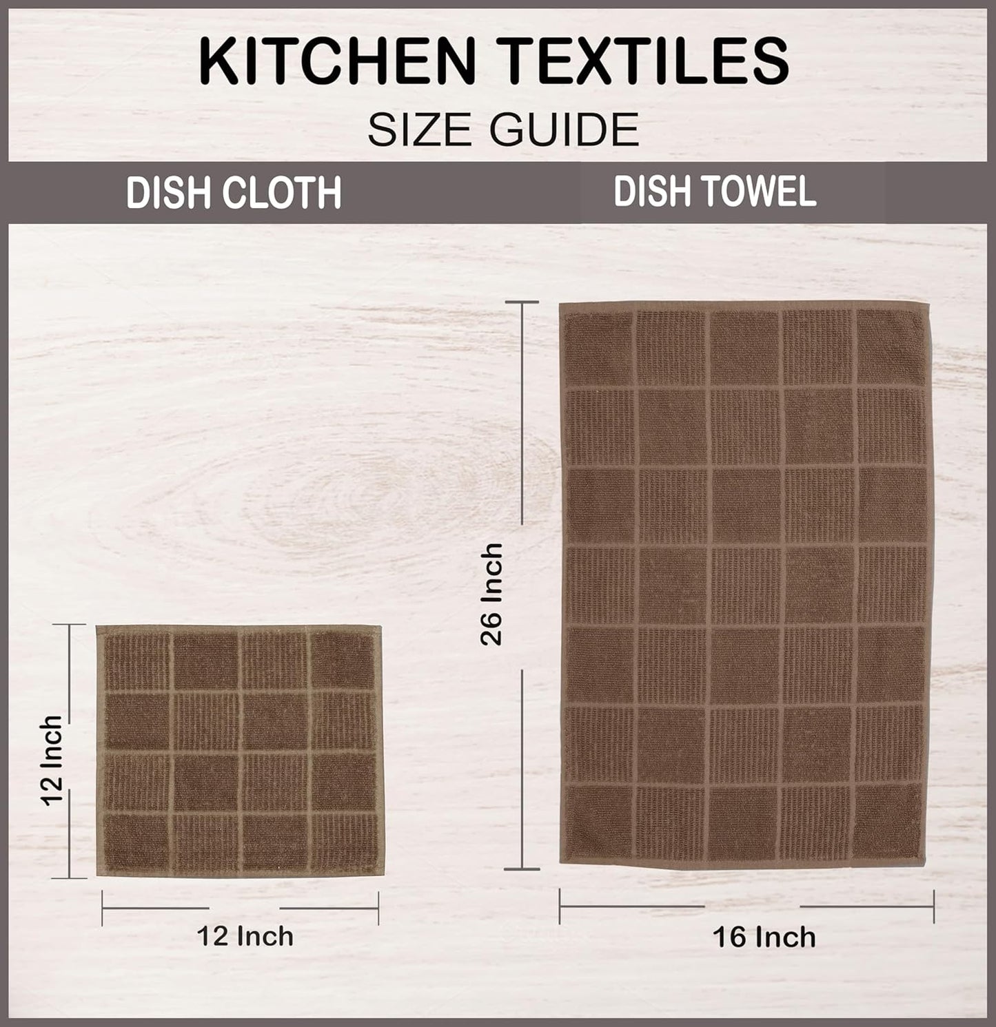 AMOUR INFINI Dish Cloths for Washing Dishes Set of 8 - Highly Absorbent, Super Soft Kitchen Dishcloths - Reusable Quick Dry Dish Rags for Cleaning & Drying Kitchen Linens (12x12 Inch - Brown)