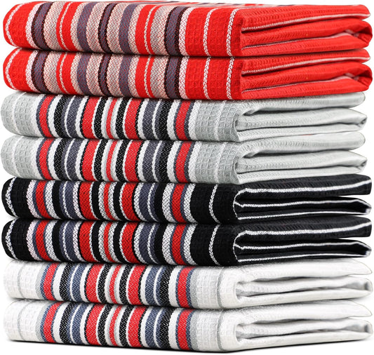 Urban Villa Kitchen Towels (20x30 Inches 8 Pack) Extra Large Premium Salsa Stripes Dish Towels for Kitchen Dish Cloths Highly Absorbent 100% Cotton Kitchen Hand Towels with Hanging Loop Tea Towels
