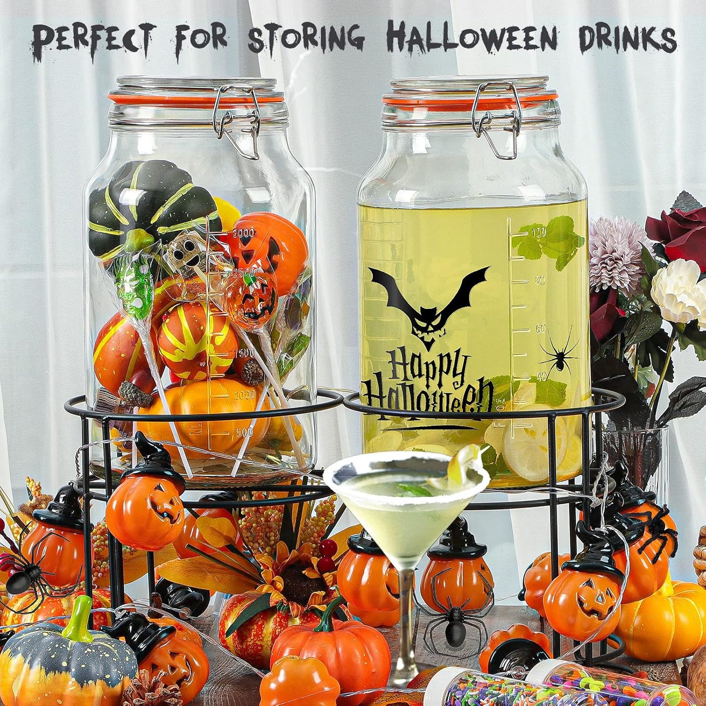 Super Wide-Mouth Glass Jars with Hinged Lids, 1-Gallon (4100 ML) Leak Proof Glass Canning Jars with Airtight Lids and 2 Measurement Marks. Large Capacity, Sturdy For Canning, Overnight Oats, 2-Pack