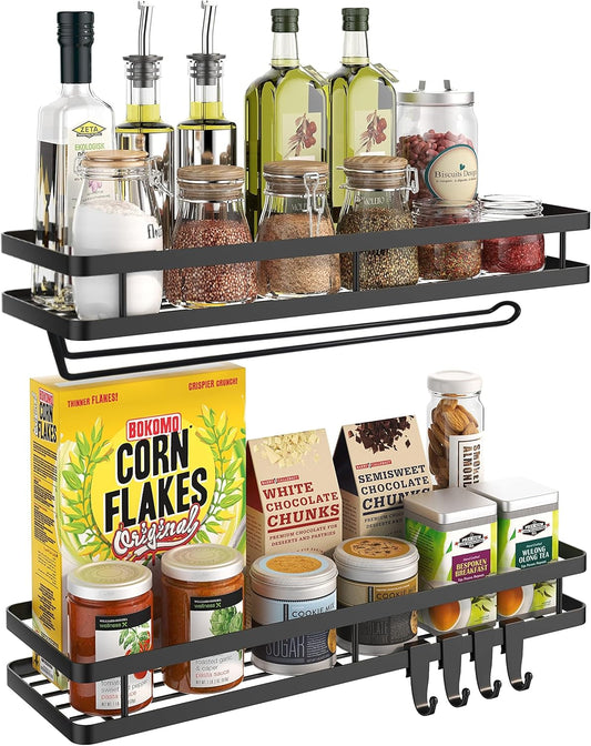 𝐒𝐩𝐢𝐜𝐞 𝐑𝐚𝐜𝐤 Organizer 𝐖𝐚𝐥𝐥 𝐌𝐨𝐮𝐧𝐭- 15.7in 2Pack [Upgraded Version] Hanging Seasoning Organizer Shelf with Paper Towel Holder, Storage for Cabinet or Wall Mounted with 4 Strong Hooks