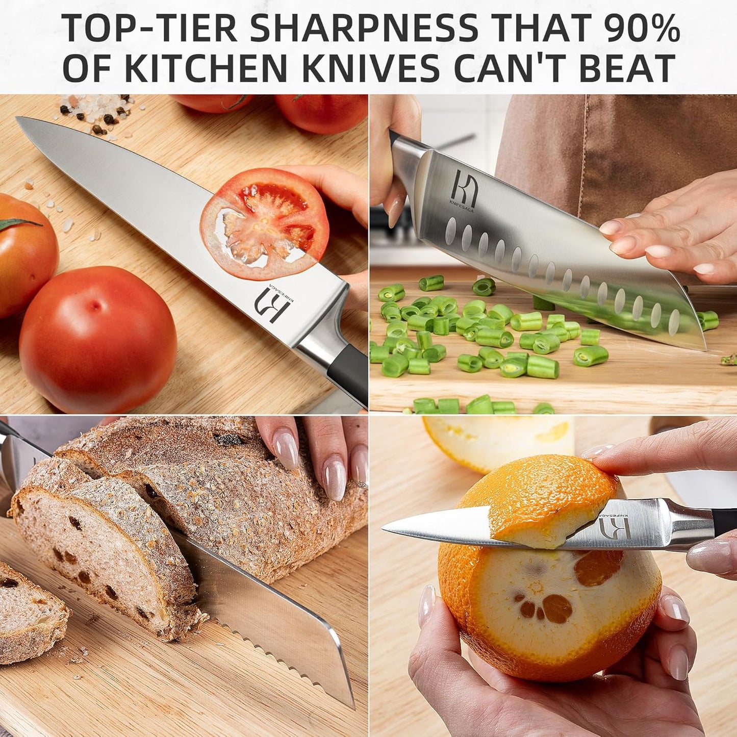 Knife Set with Block Premium, Japanese 15 Piece Ultra Sharp High Carbon Stainless Steel Kitchen Knives set with Sharpener, Professional Knife Block Set with Ergonomic Handle for Home Chefs