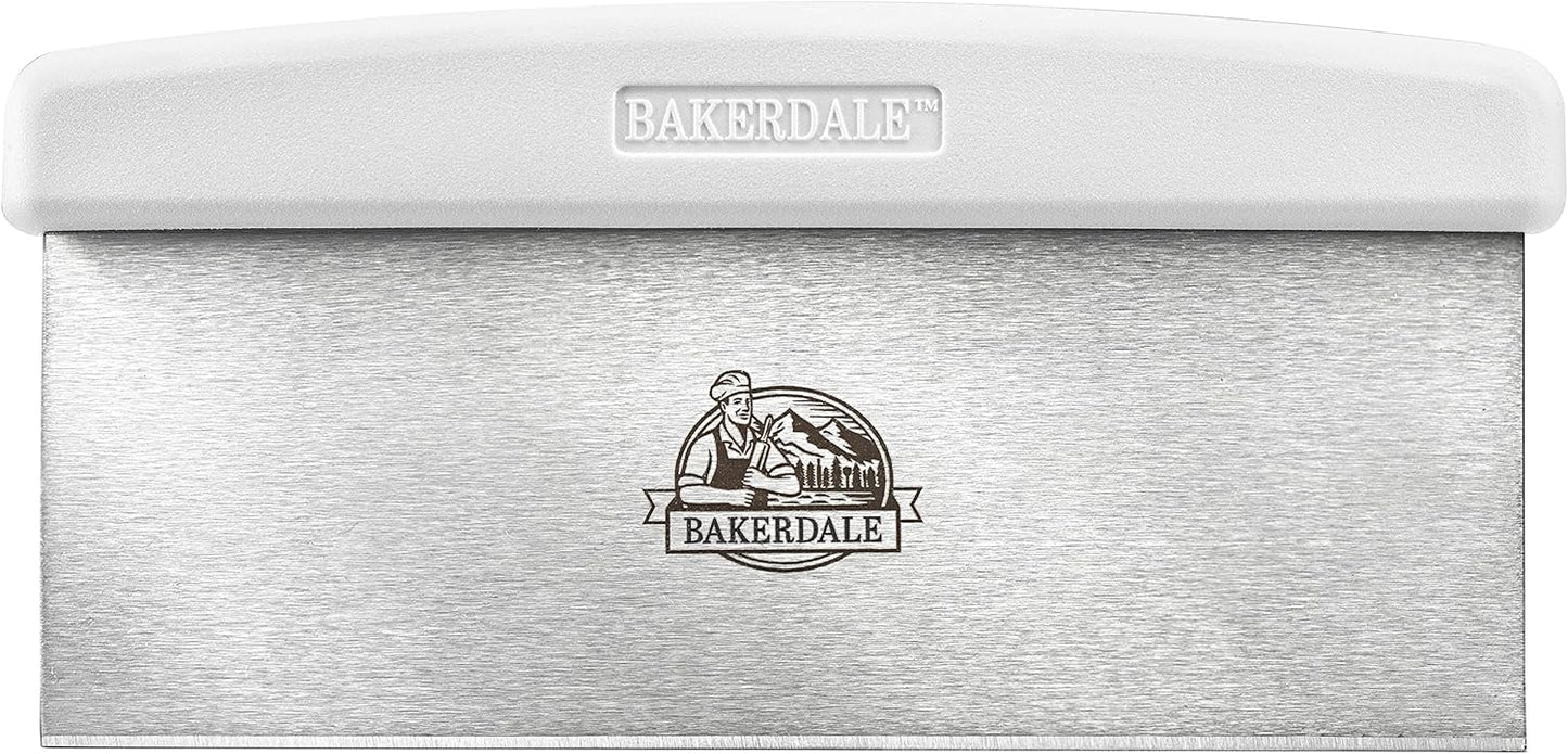 Bakerdale Large Bench/Dough/Cake Scraper, Icing Smoother Spreader, 10-inch Long Stainless Steel Blade, with white Polypropylene Handle