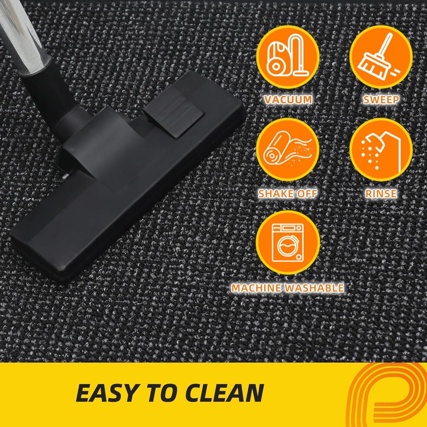 JSEI Dirt Trapper Door Mat 24"x60" Non-Slip Washable Entrance Mat, Dog Doormats, Absorbent & Fade-Resistant Floor Mats, Low Profile Welcome Mats for Entryway, Front Door, and Inside Entrance, Black