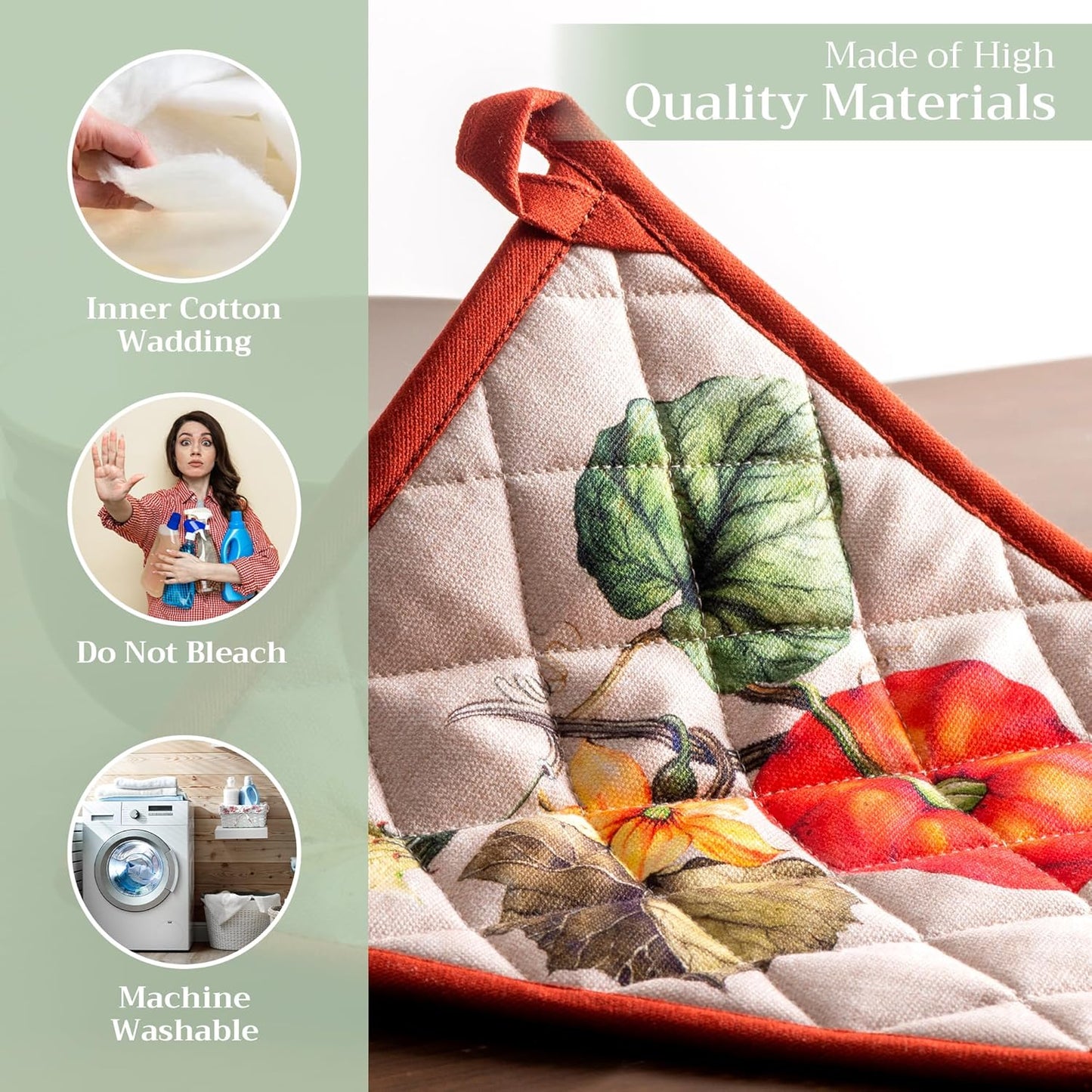 Maison d' Hermine Pot Holders Set 100% Cotton Heat Resistant Potholders 8" x 8" Hot Pads with Loop BBQ, Cooking, Baking, Grilling, Kitchen, Handling Hot Pans (Pack of 2, Potiron)