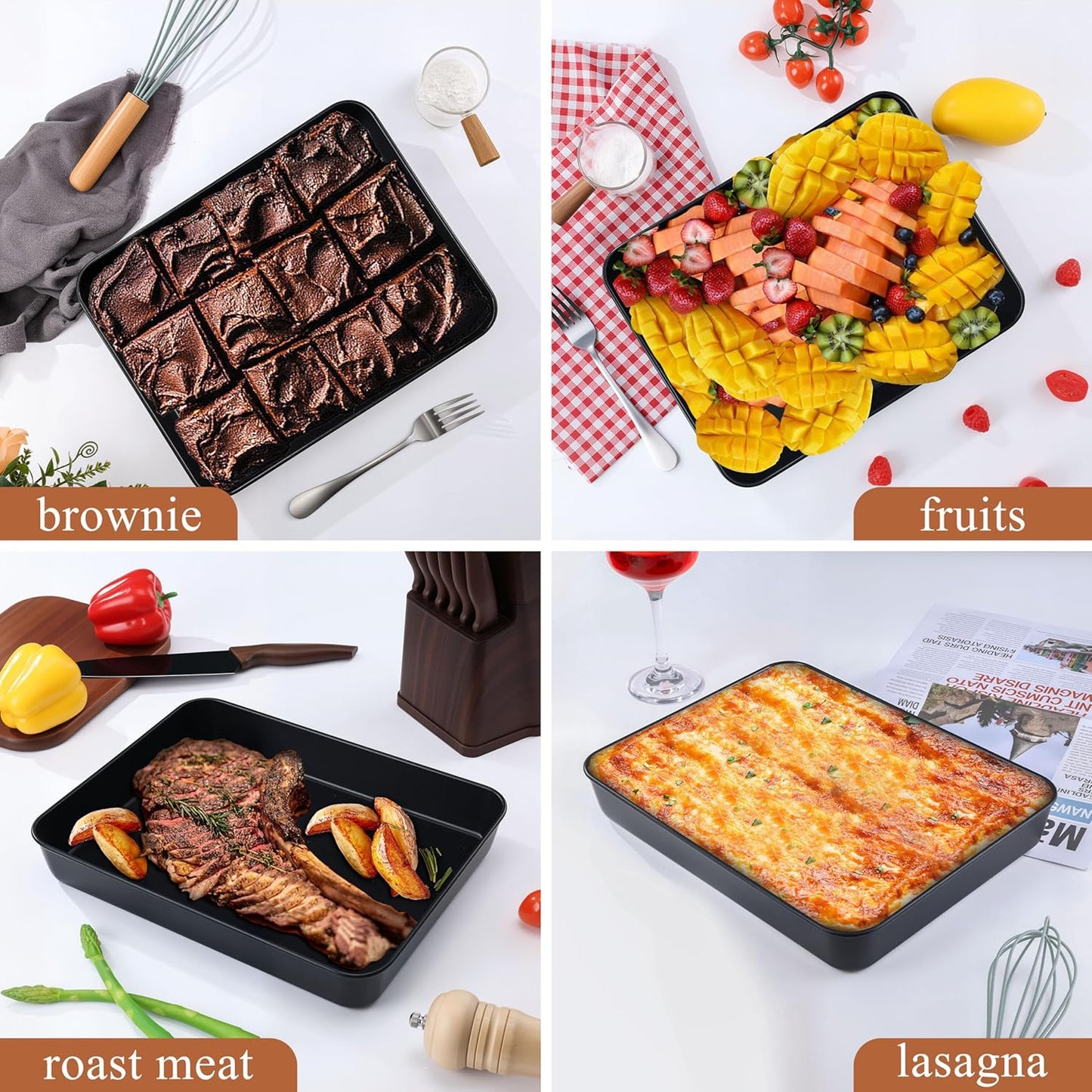 LIANYU 12⅓ x 9¾ x 2 Inch Cake Pan Set of 2, Rectangle Non-stick Baking Pan, Stainless Steel Bakeware for Lasagna Brownies Casseroles, Healthy & Easy Release