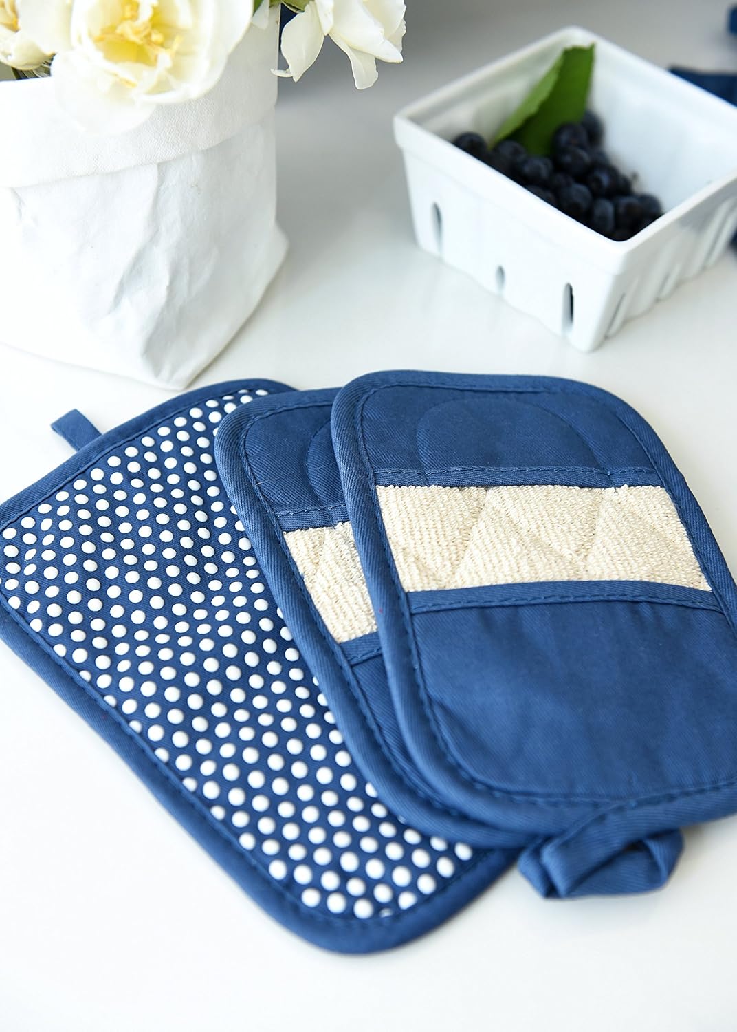 Ritz Premium Pot Holders & Heating Pads (4-Pack), 8.5" x 5.5", Heat Resistant, 100% Cotton Terry-Looped Pocket, for Kitchen and Barbeque, Federal Blue