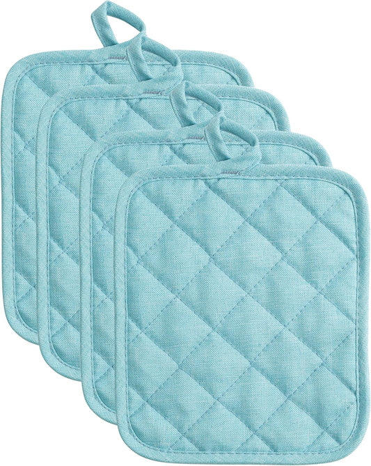 American Linen Pot Holders, Hot Pads, Table Pads for Kitchen and Dining Table, Non Slip Heat Resistant Hot Pot Holder (Aqua, 4 Pack)