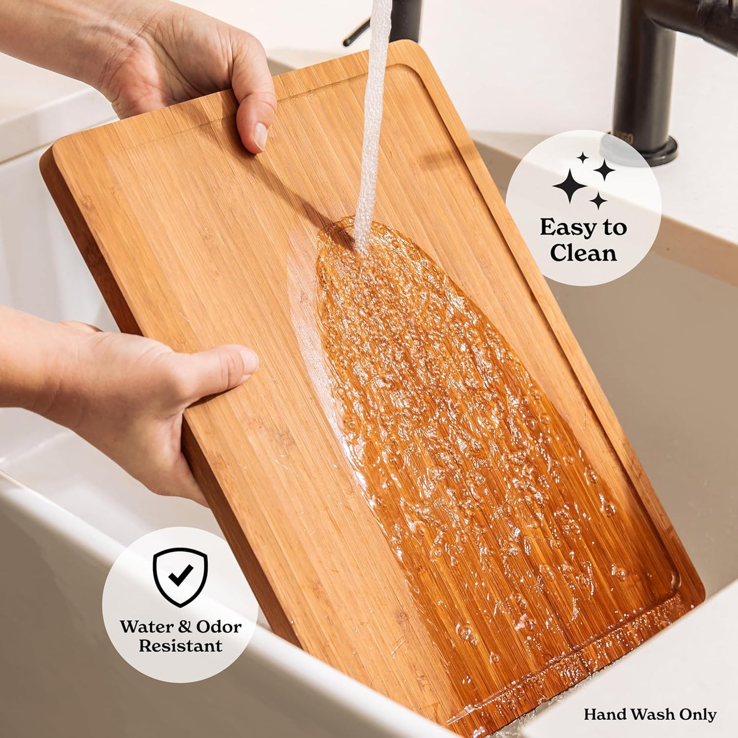 SMIRLY Wood Cutting Boards for Kitchen Wooden Chopping Board Set Reversible with Deep Juice Grooves Grip Handles, Large Charcuterie Tray, New Apartment Essentials, Carbonized Bamboo, 3Pcs with Holder