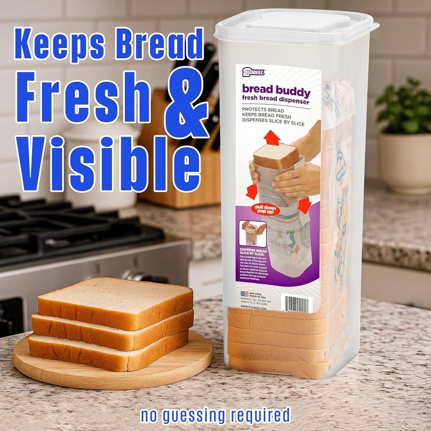 Buddeez Bread Buddy Bread Box – Keep Your Loaf Fresh - White Lid, Pack of 1
