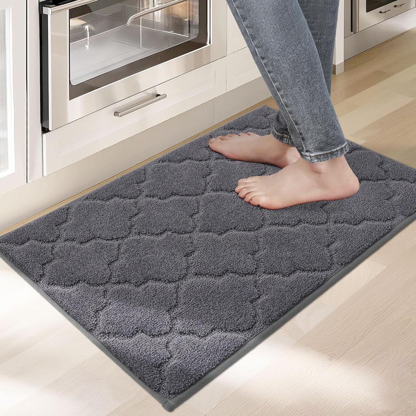 COSY HOMEER Kitchen Rugs Washable Non Slip Kitchen Mats for Floor Absorbent Kitchen Carpet 20" x 32" Soft Rugs for Kitchen,Sink Mat,Entrance,Area Rugs,Dark Grey